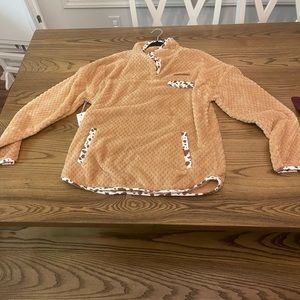 Simply Southern fleece tan with cow print large